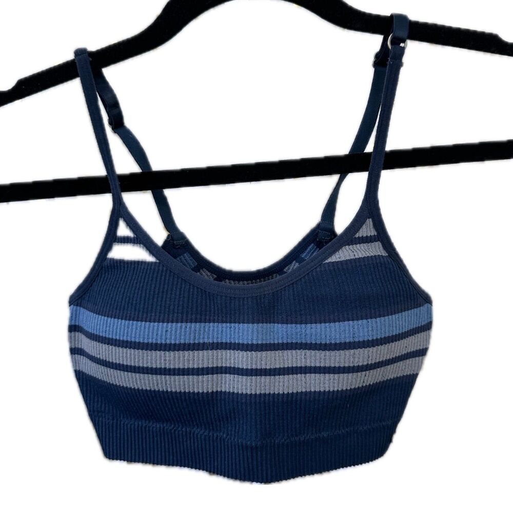 Lucky Brand Women's Padded Stripe Ribbed Knit Adjustable Straps Sports Bra S